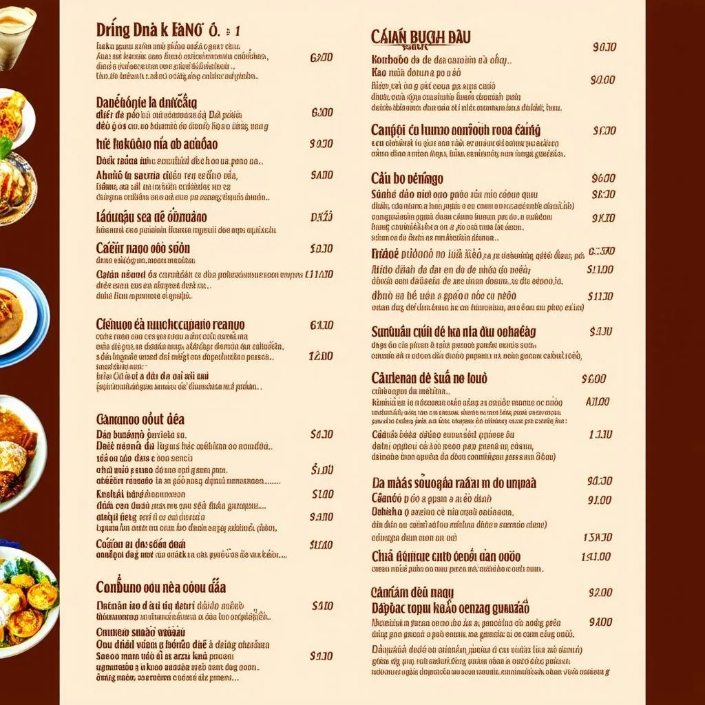 Menu cafe bóng đá