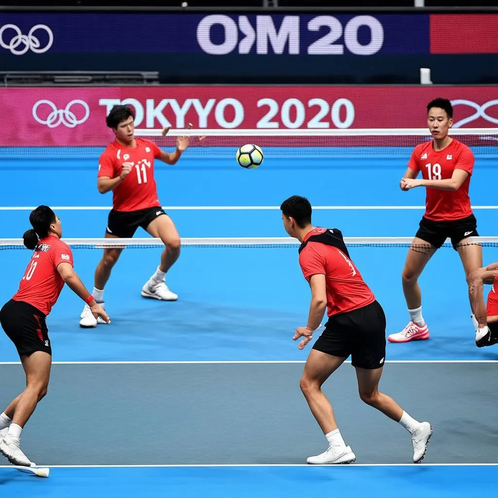 Hình ảnh một trận đấu bóng đá Olympic Tokyo