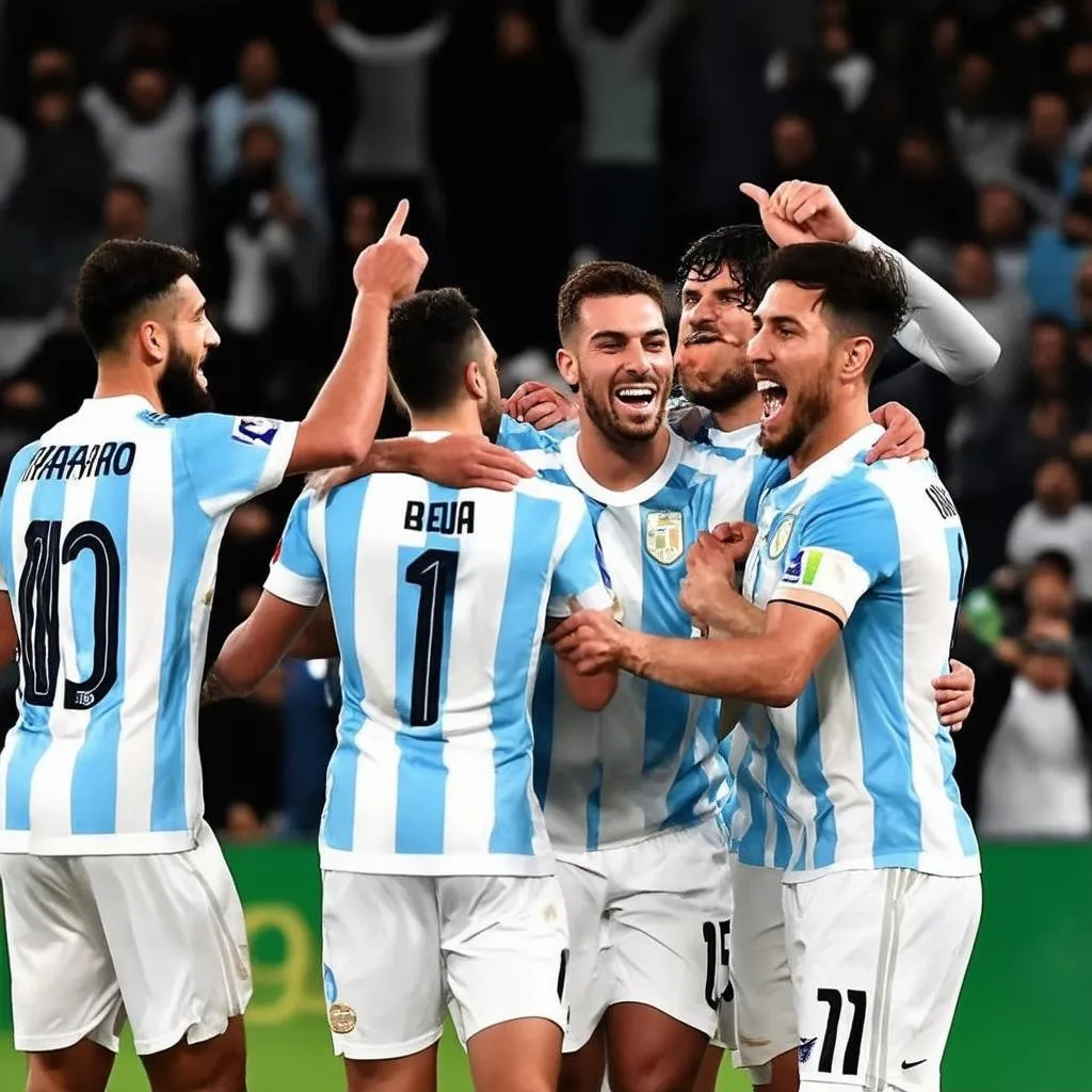 Cầu thủ Argentina ăn mừng chiến thắng