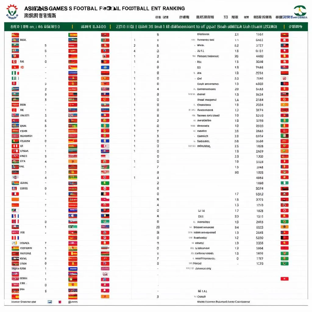 Bảng xếp hạng bóng đá Asiad châu Á