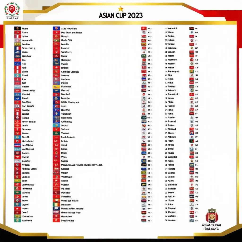 Bảng xếp hạng Asian Cup 2023