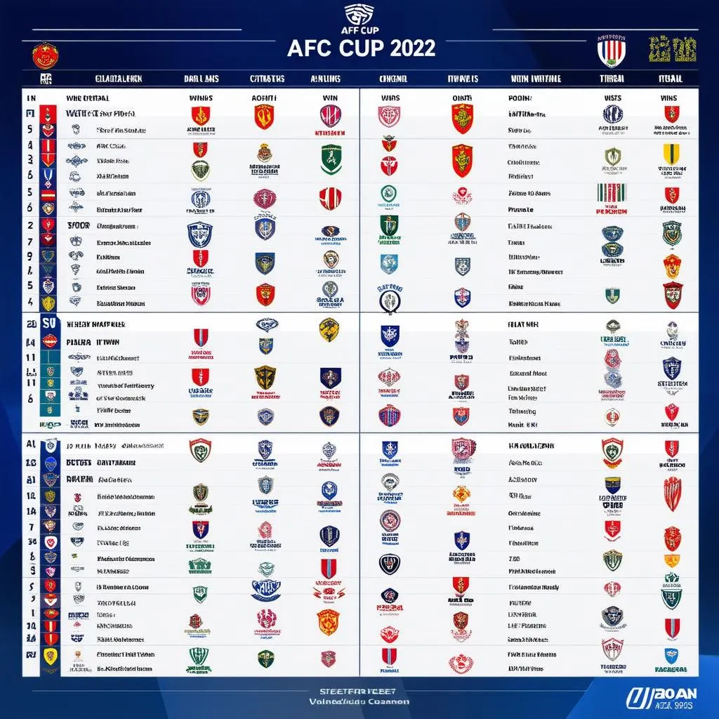 Bảng xếp hạng AFC Cup 2022