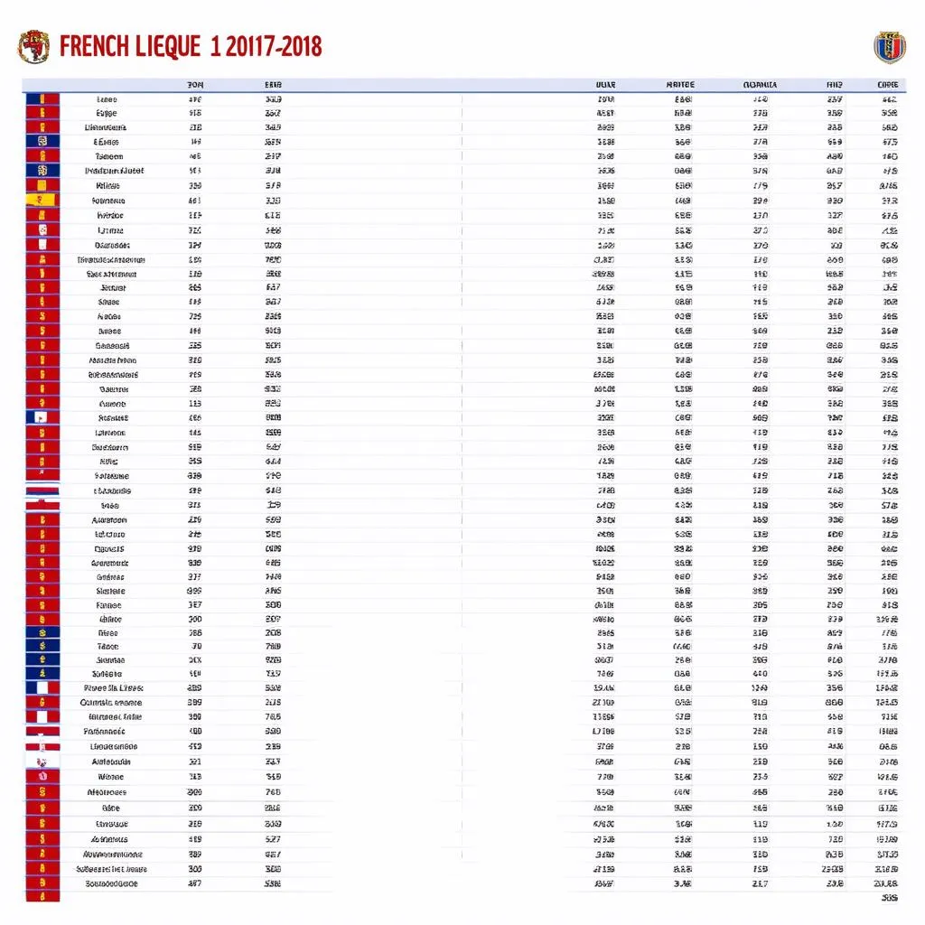 Bảng xếp hạng bóng đá Pháp 2017-2018