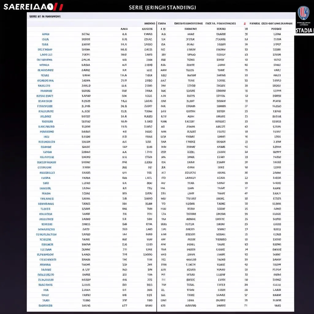 bảng xếp hạng serie a