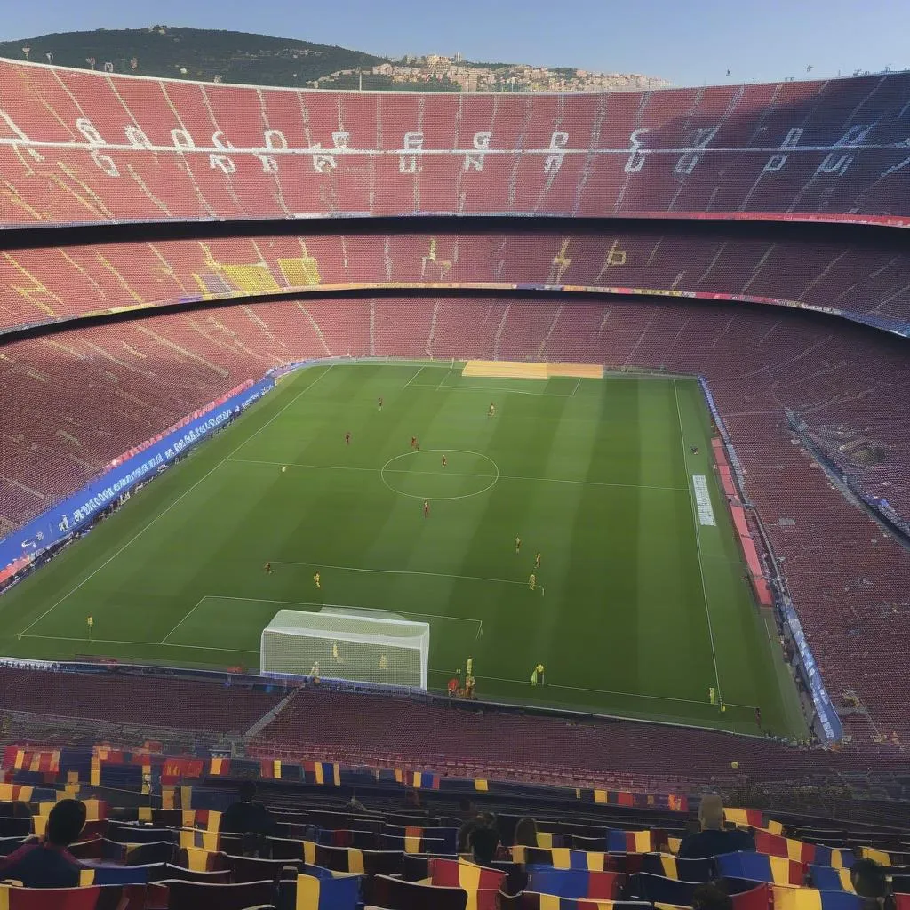 Cầu thủ Barcelona thi đấu trên sân Camp Nou