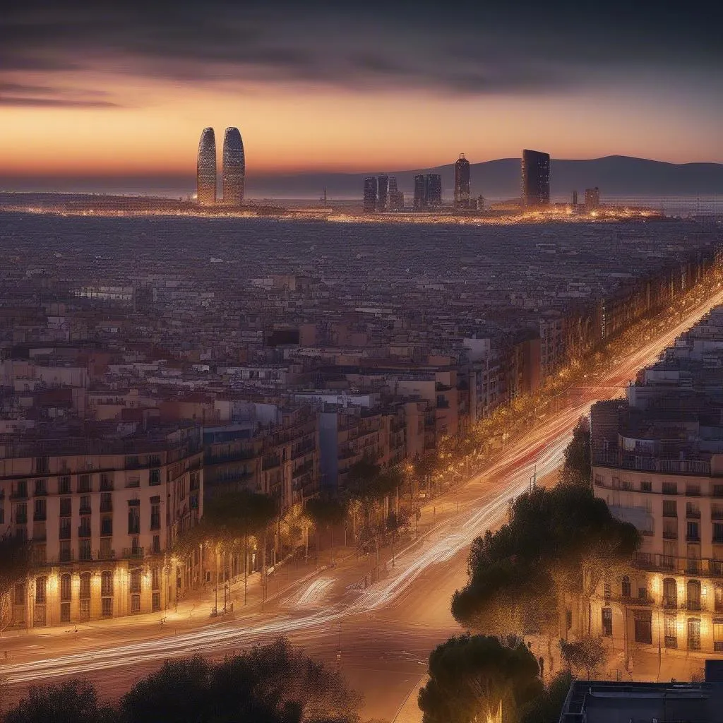 Barcelona City Skyline at Night