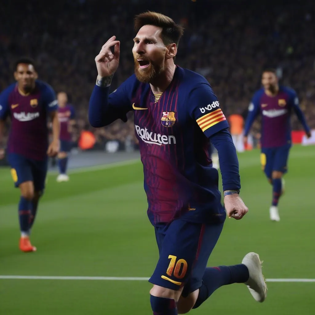 Messi trong trận đấu với Chelsea ở vòng 1/8 Champions League 2018