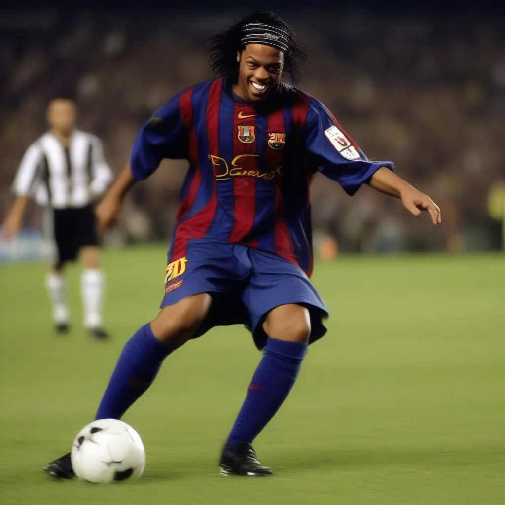 Hình ảnh Ronaldinho trong trận đấu Barcelona vs Juventus năm 2005