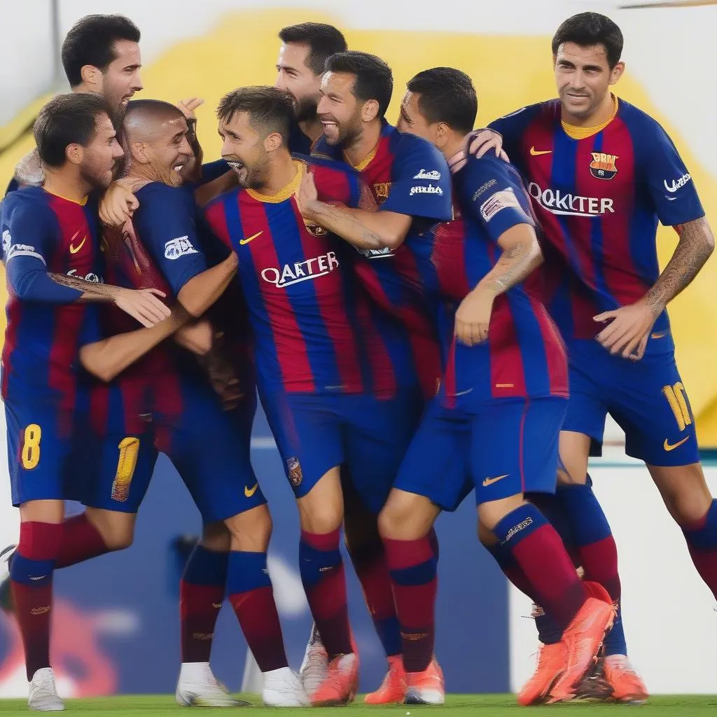 Cầu thủ Barcelona ăn mừng bàn thắng sau khi áp dụng tiki-taka