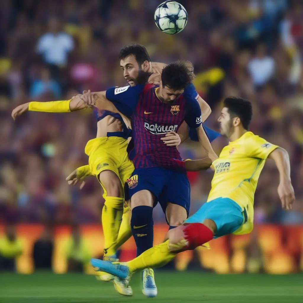 Barcelona và Villarreal đang thi đấu trên sân cỏ, tỷ số hiện tại là 2-1 nghiêng về Barcelona