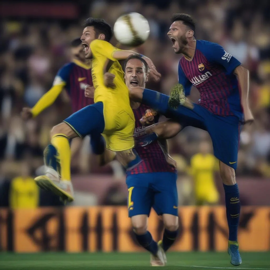 Ảnh minh họa trận đấu Barcelona vs Villarreal: Hai đội bóng đang đối đầu quyết liệt trên sân cỏ