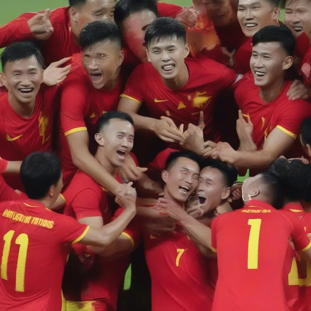 Hình ảnh đội tuyển bóng đá nam Việt Nam nâng cao cúp vô địch SEA Games 2022