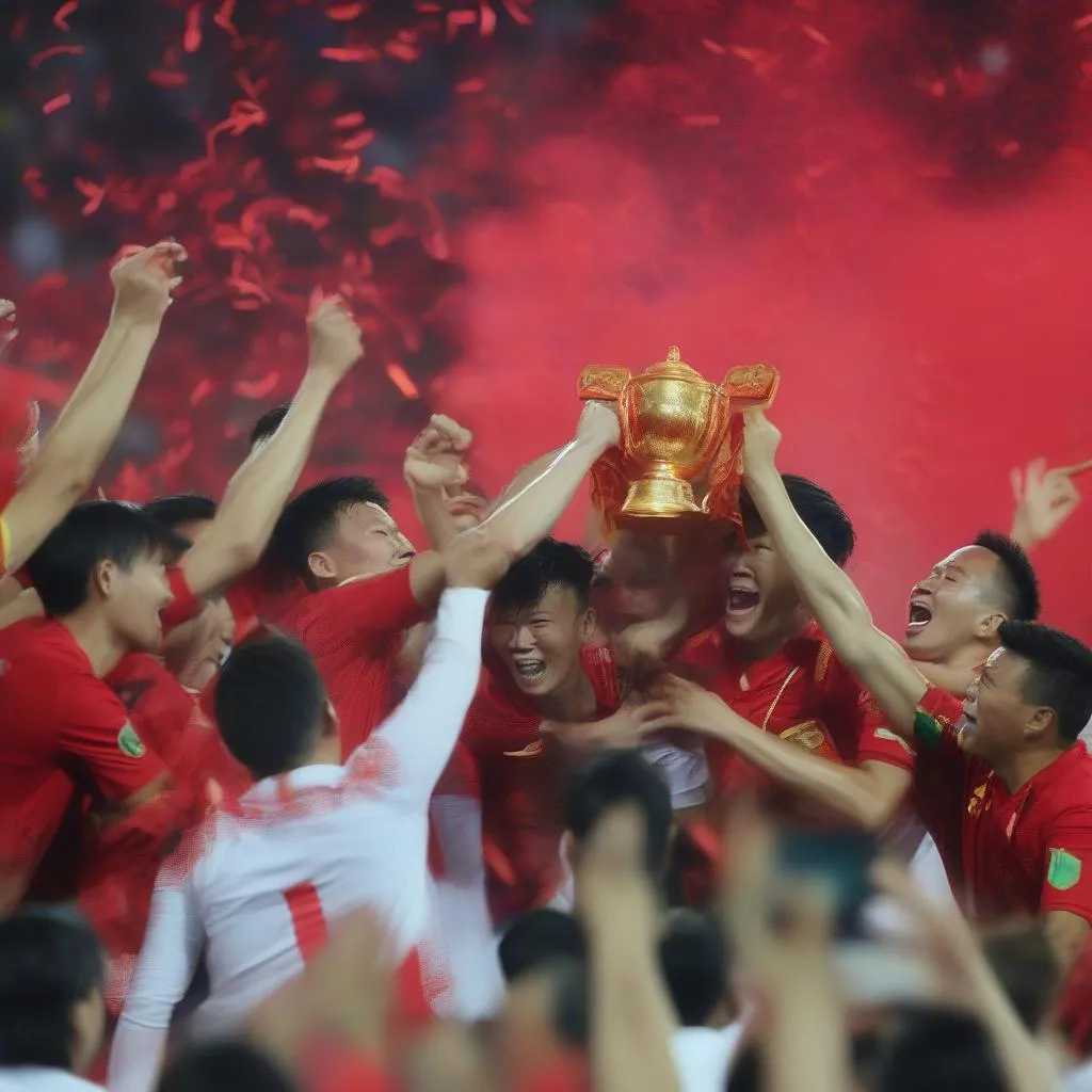 Ảnh chụp đội tuyển Việt Nam trong trận chung kết AFF Cup 2019