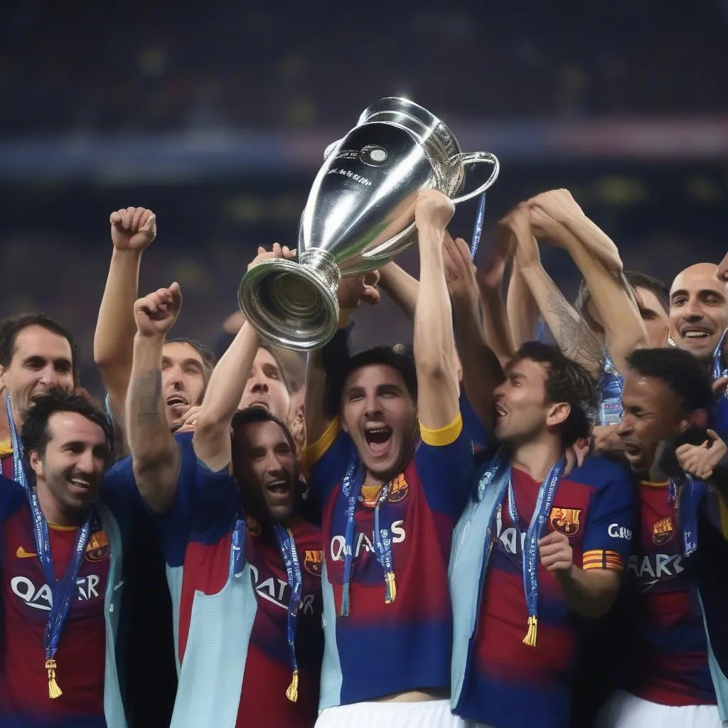 Hình ảnh Bonita Barcelona nâng cao cúp vô địch Champions League