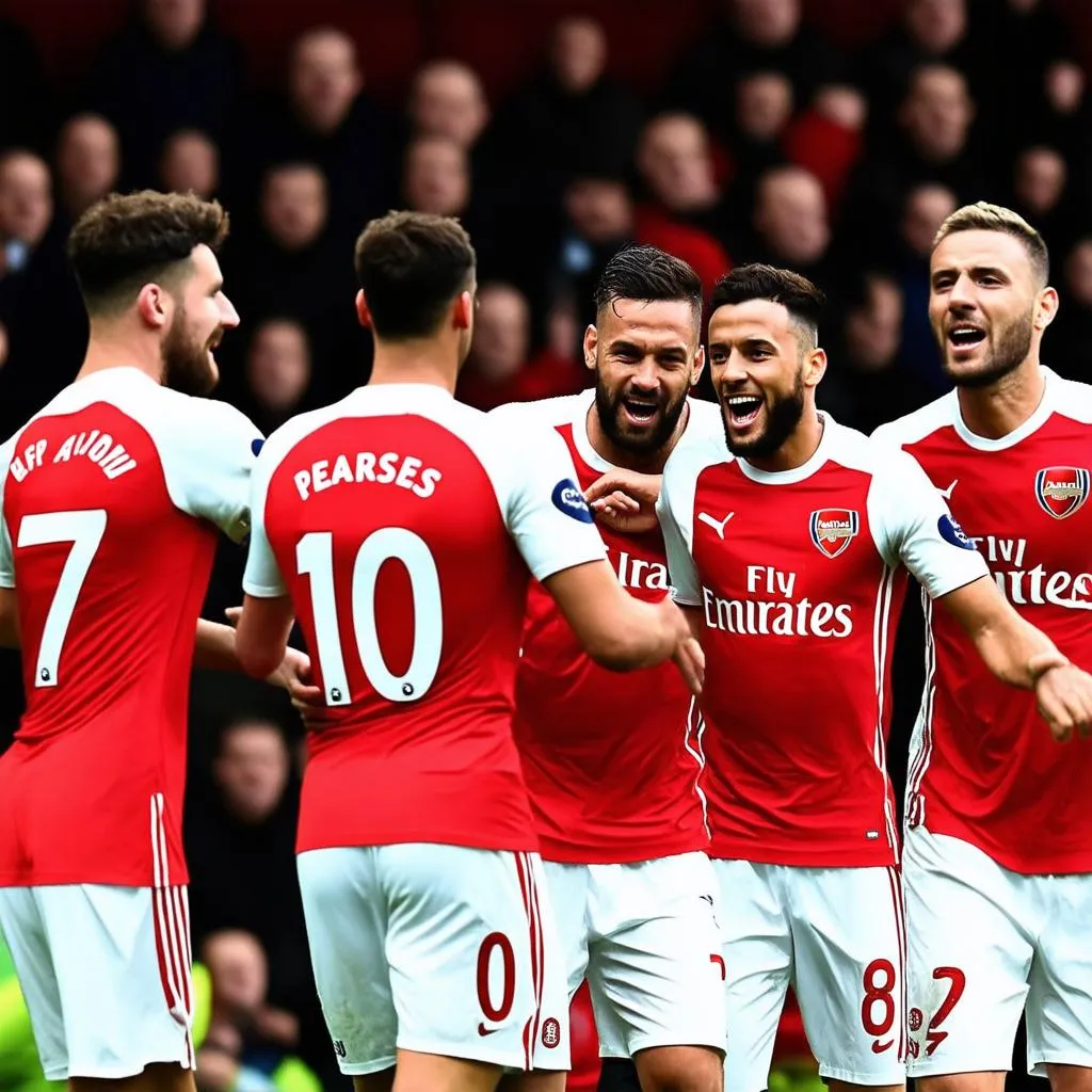 Các cầu thủ Arsenal ăn mừng bàn thắng