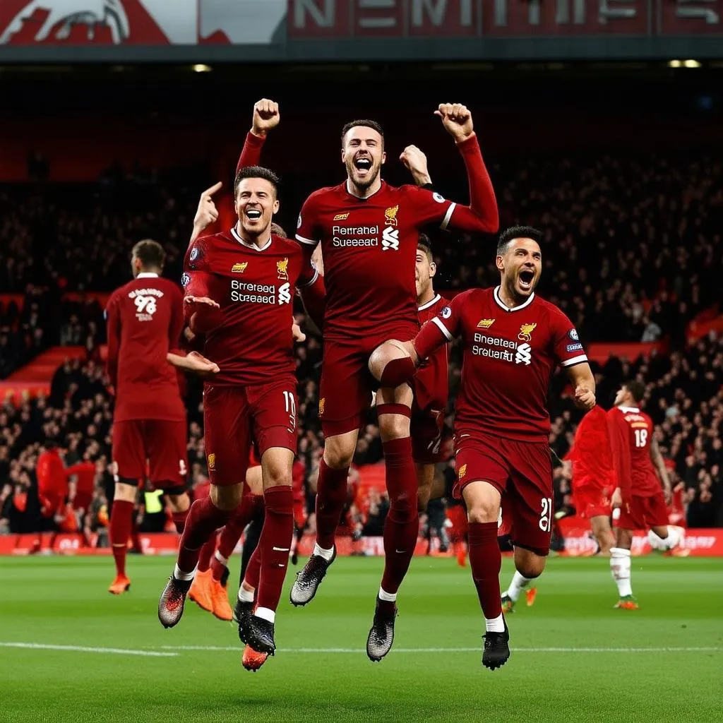 Các Cầu Thủ Liverpool Ăn Mừng Chiến Thắng