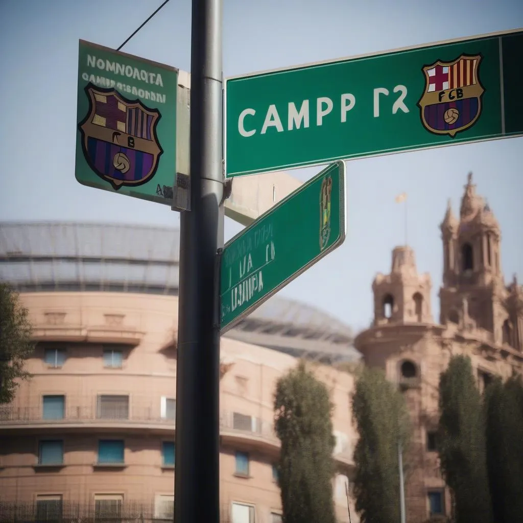 Calle Josep Pla 2, con đường dẫn đến Camp Nou, sân nhà của Barcelona