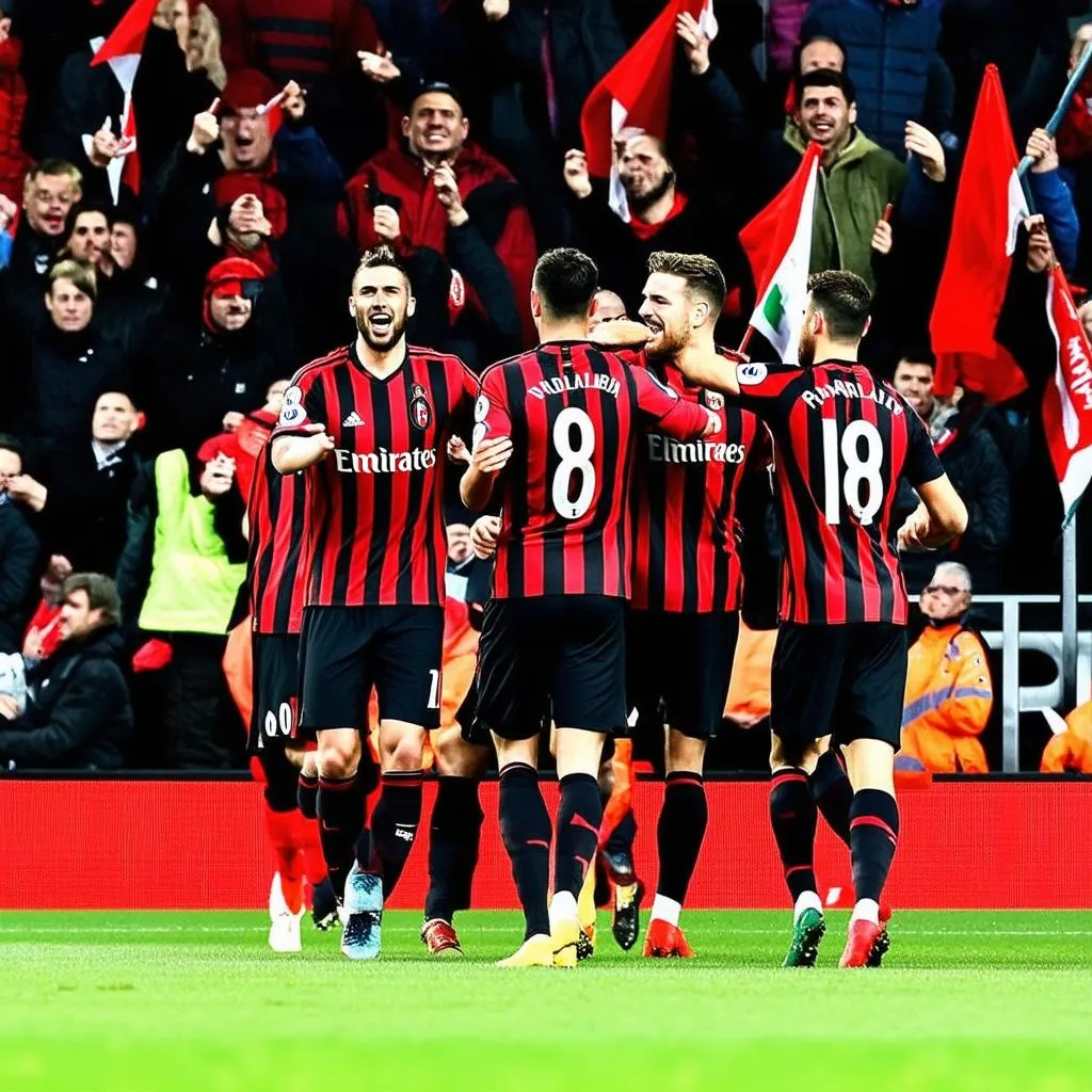 Cầu thủ AC Milan ăn mừng bàn thắng