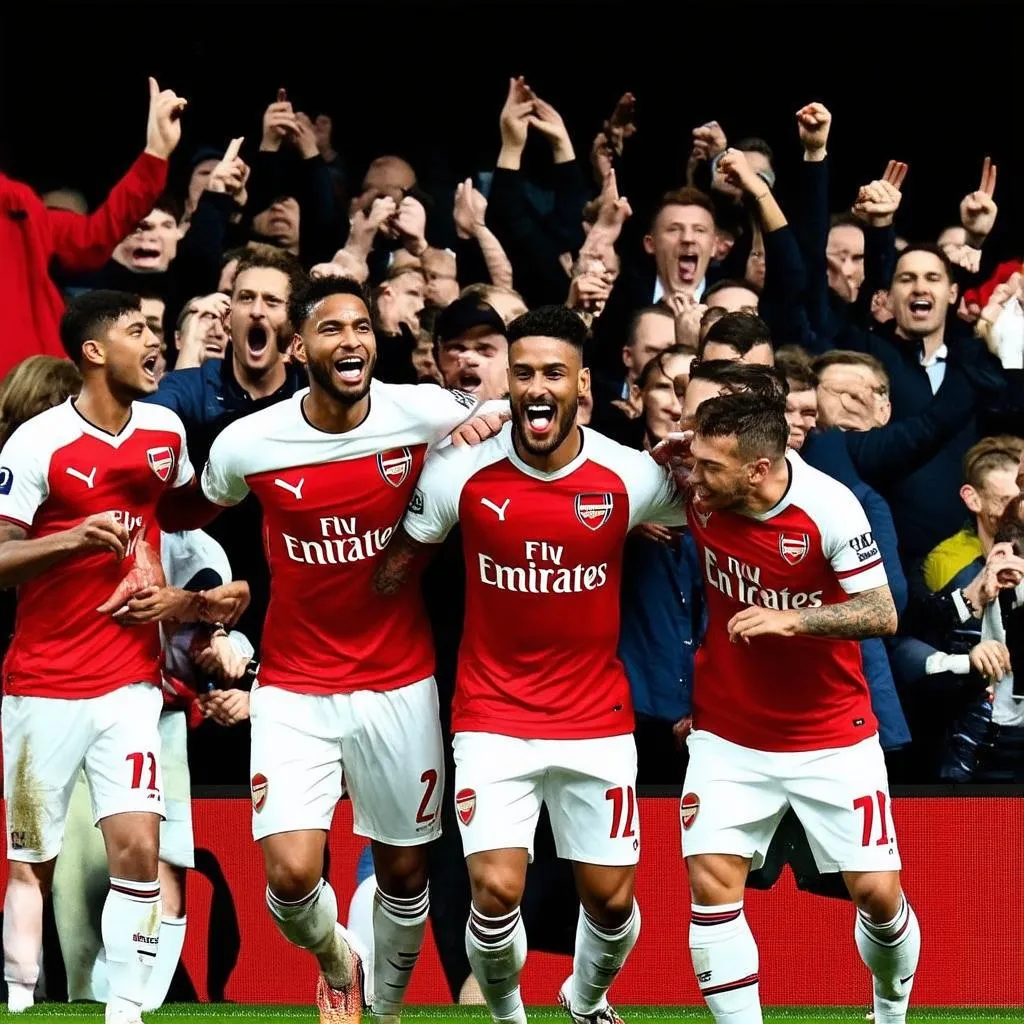 Các cầu thủ Arsenal ăn mừng chiến thắng