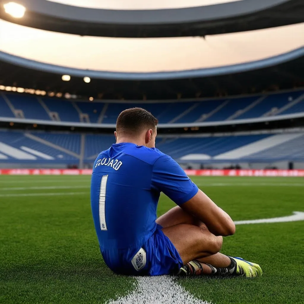 A football player reflecting on the field