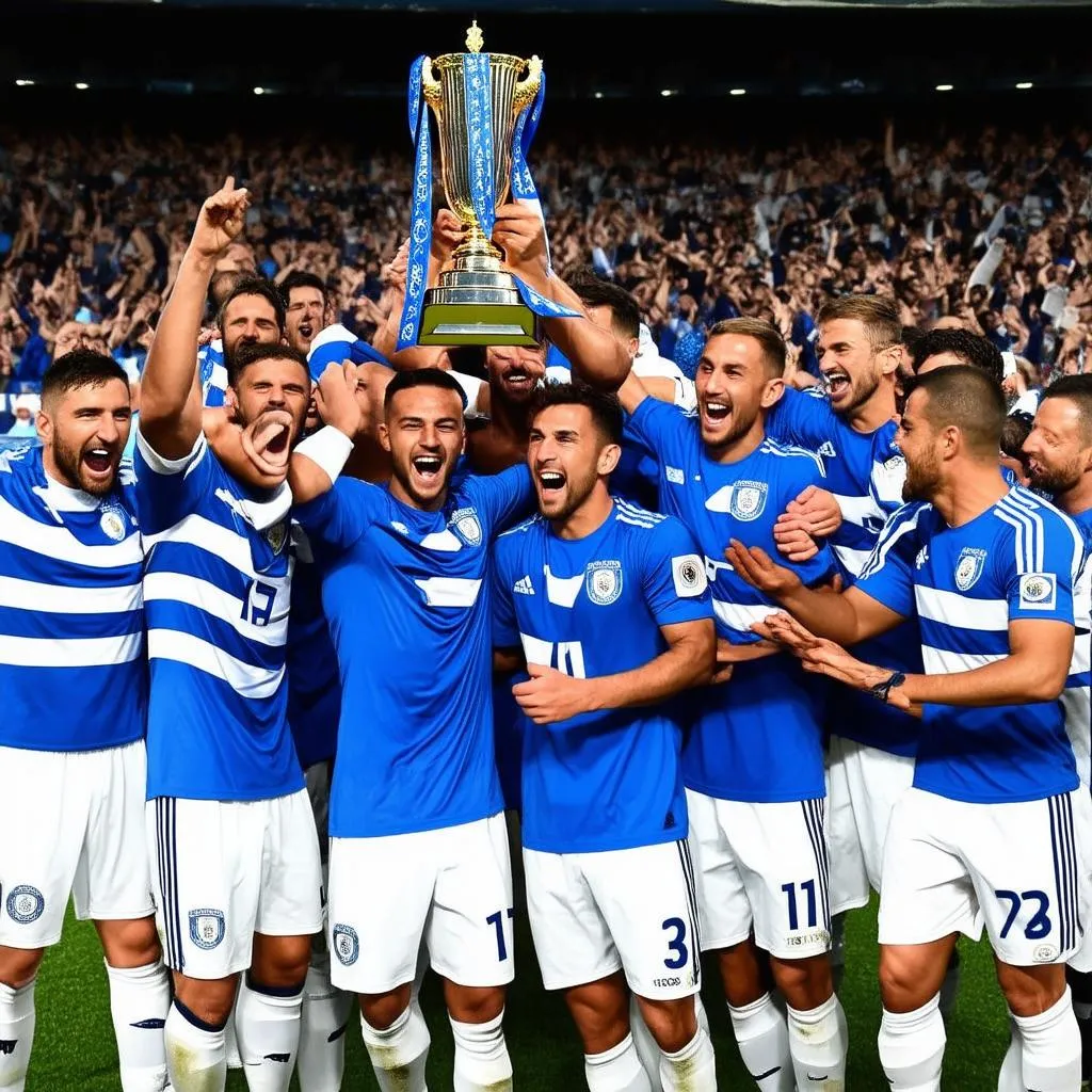 Greece national football team celebrating victory