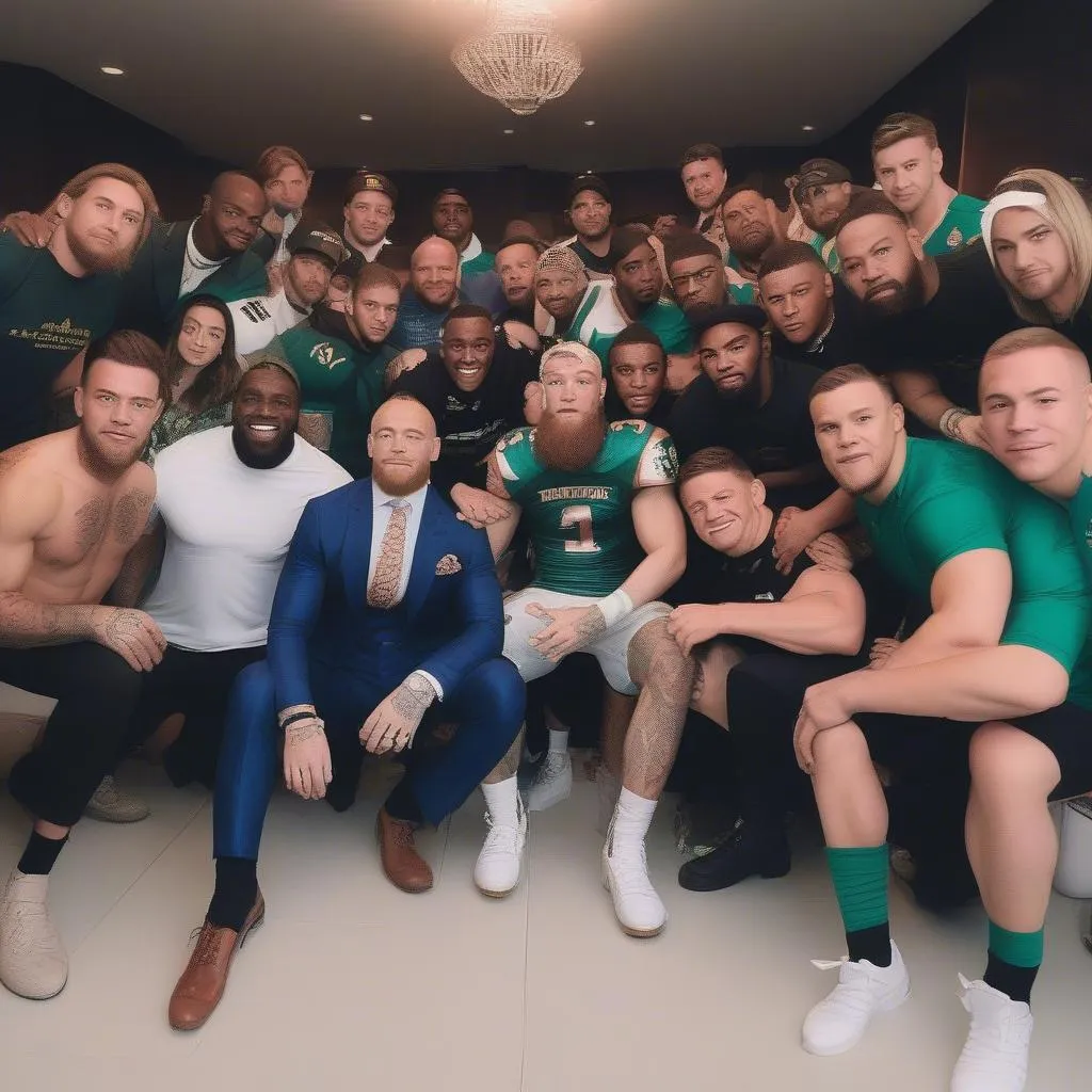 Conor McGregor chụp ảnh cùng các cầu thủ bóng đá