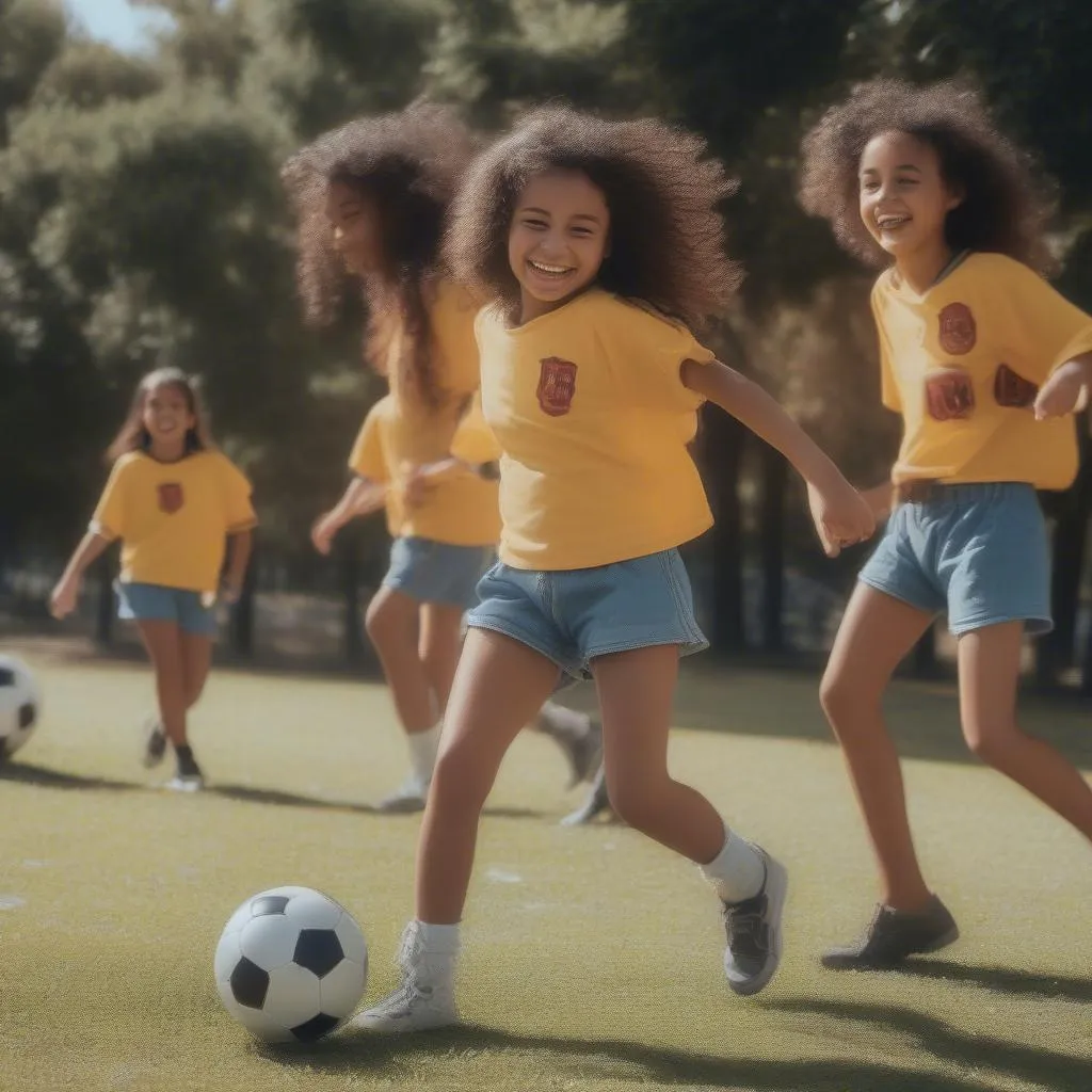 Francesca Barcelona in her childhood, practicing football with her friends