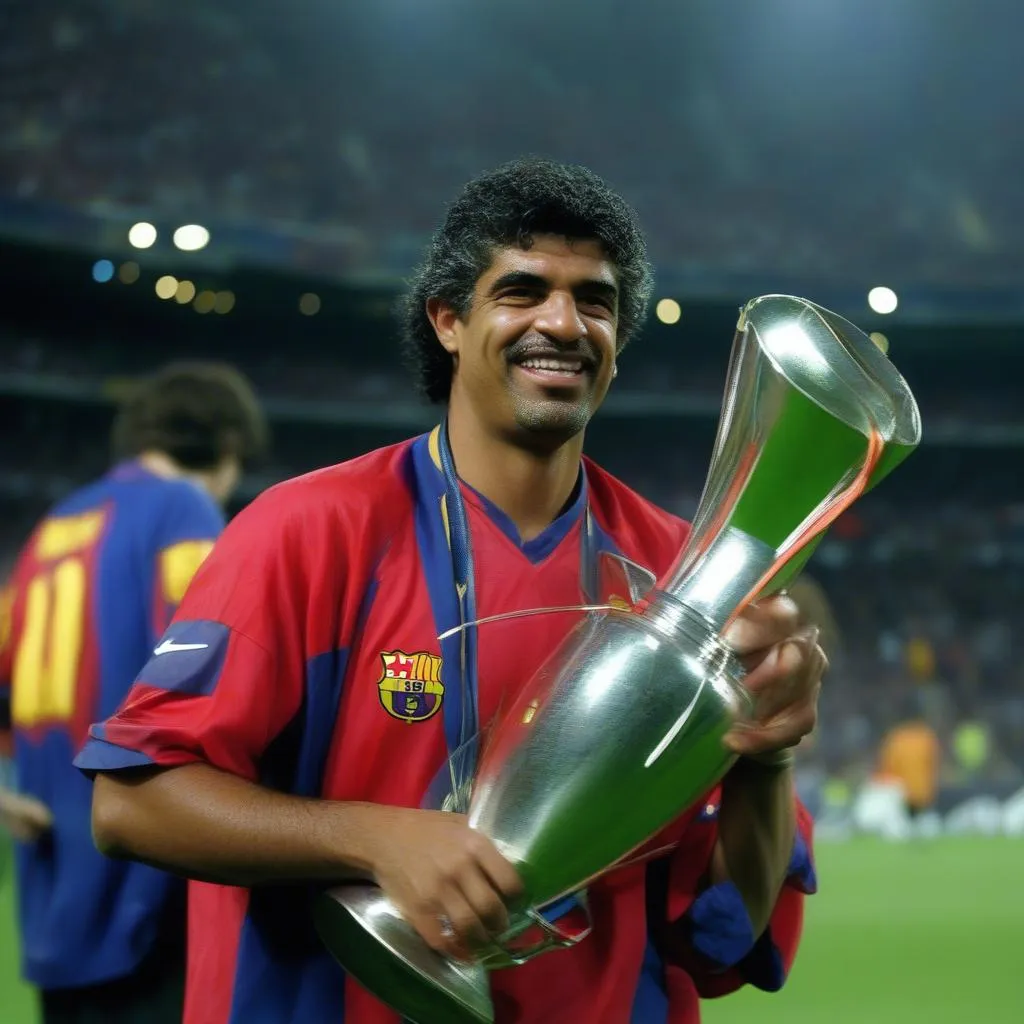 Frank Rijkaard nâng cao chiếc cúp Champions League 2006, một chiến tích lịch sử của Barcelona dưới sự dẫn dắt của ông.