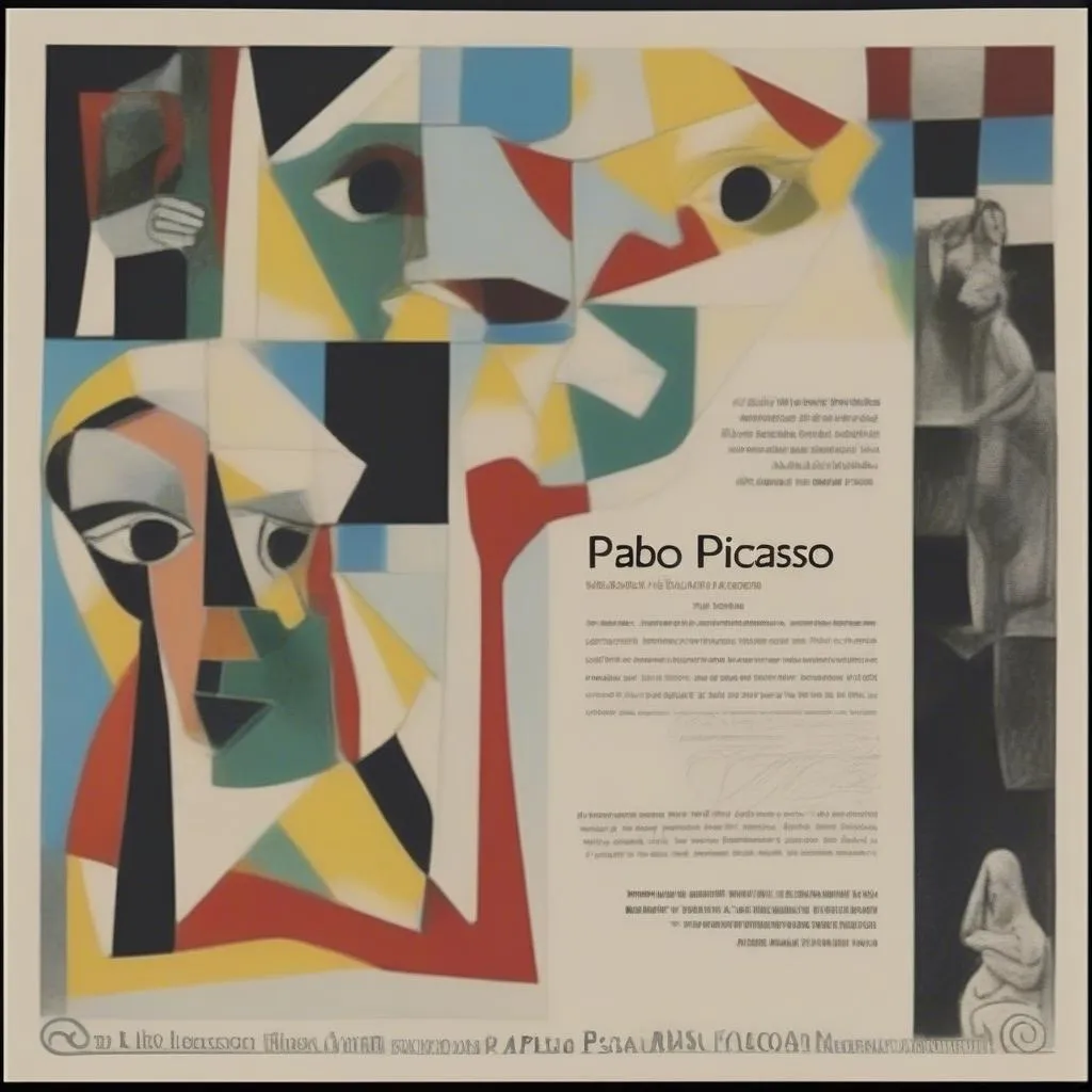 Áp phích quảng cáo cho Bảo tàng Picasso ở Barcelona, sử dụng hình ảnh các tác phẩm nghệ thuật của Picasso, thể hiện nét độc đáo của bảo tàng