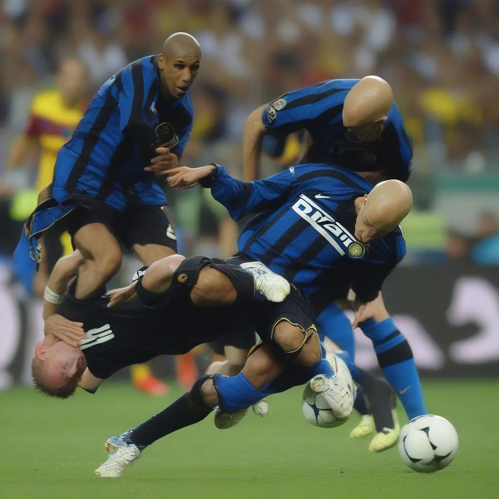 Inter Defence vs Barcelona 2010: Lucio, Samuel, Maicon, Cambiasso