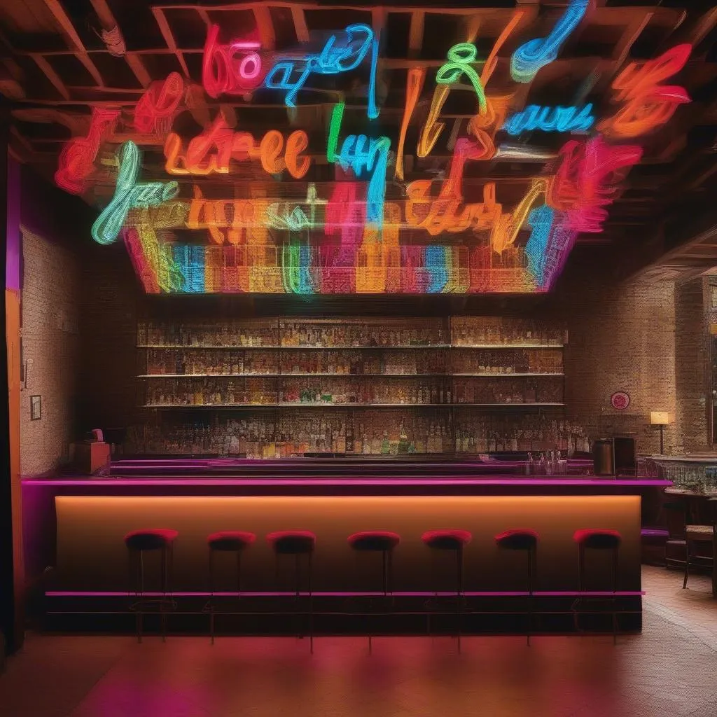 Hình ảnh minh họa về Letras Luminosas Barcelona được sử dụng trong trang trí quán bar