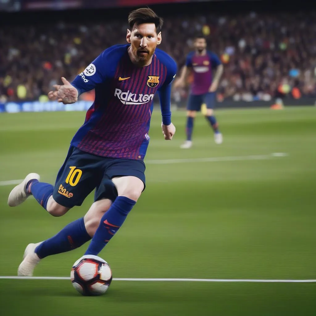 Lionel Messi ghi bàn cho Barcelona trong trận đấu với MU