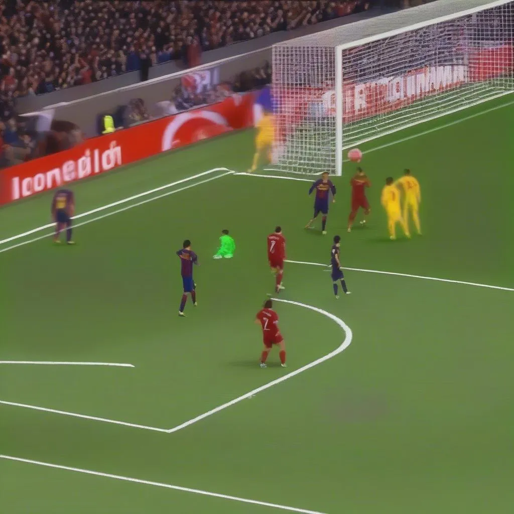 GIF góc đá phạt Liverpool vs Barcelona