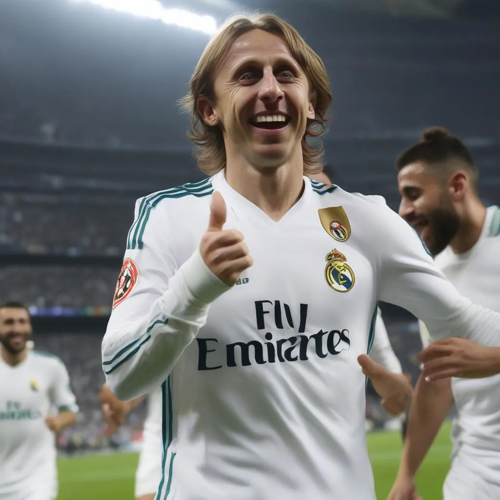 Luka Modric ăn mừng chiến thắng cùng Real Madrid