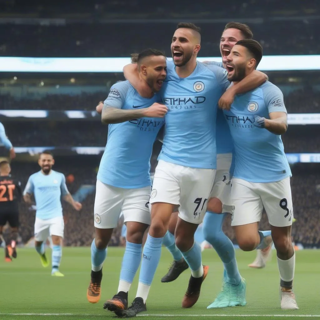 Man City celebrating a goal