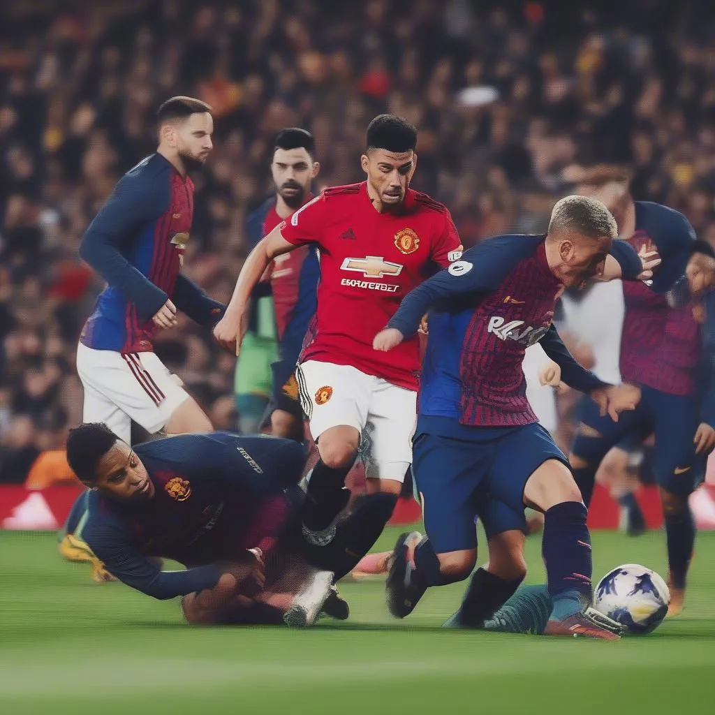 Manchester United's attack struggling against Barcelona's defense