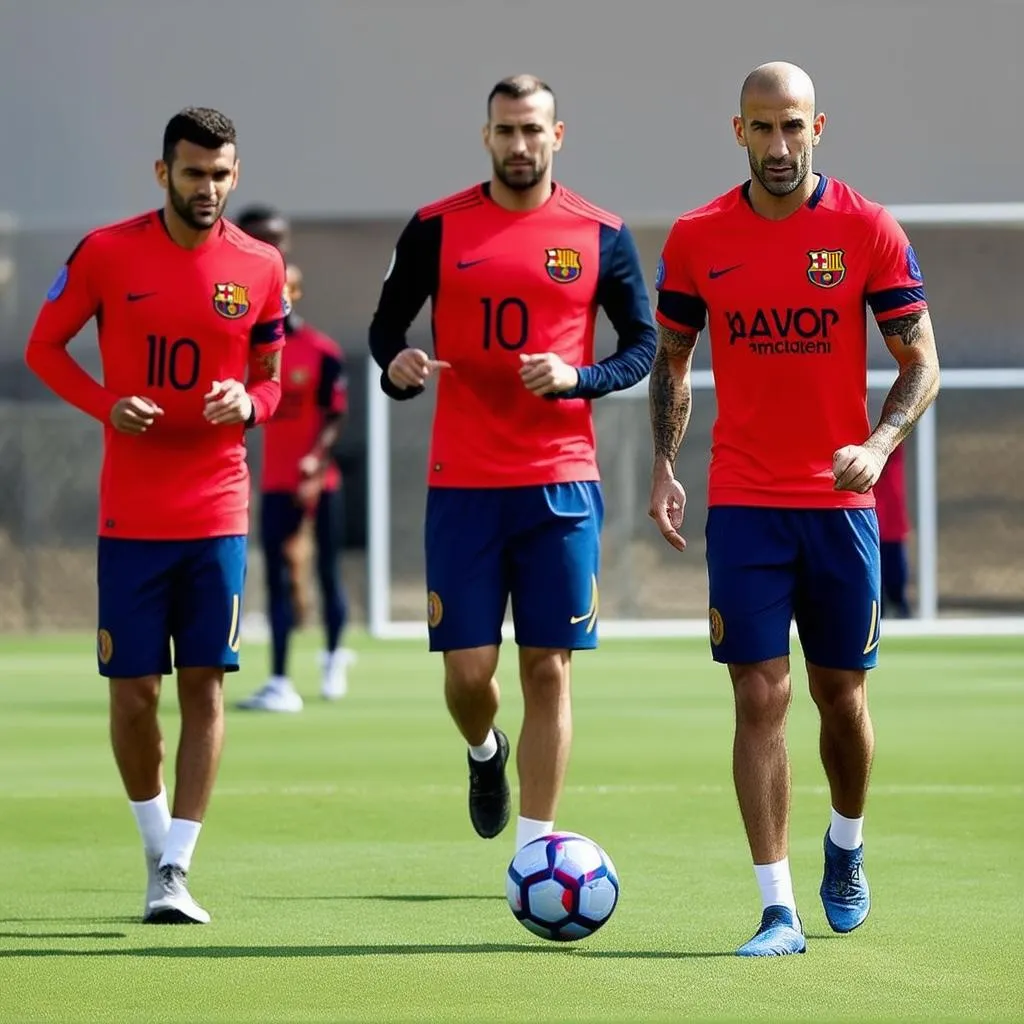 Mascherano tập luyện với các đồng đội