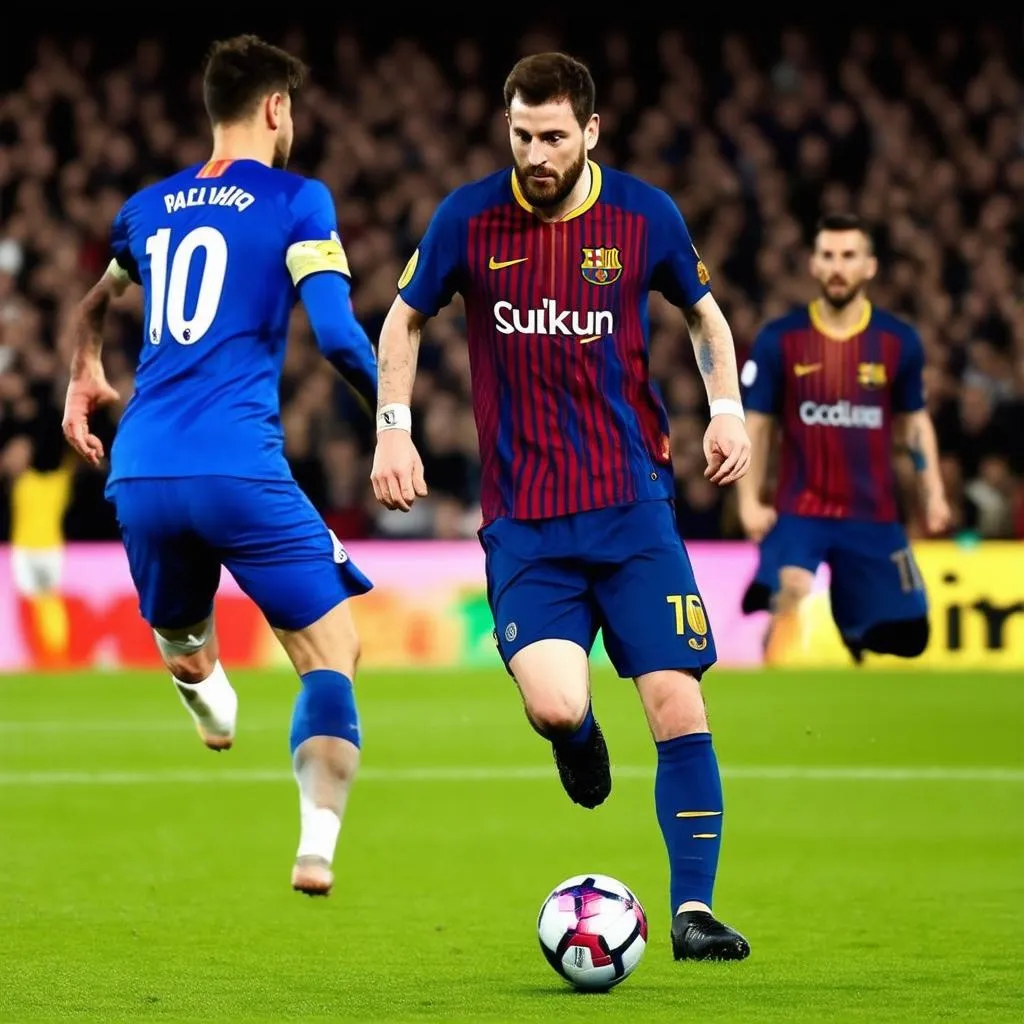 Lionel Messi đi bóng qua đối thủ