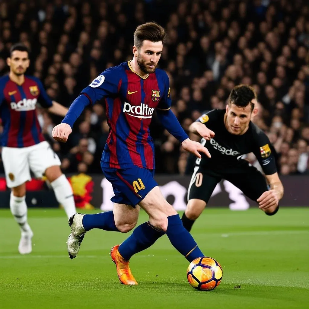 Messi đi bóng qua đối thủ