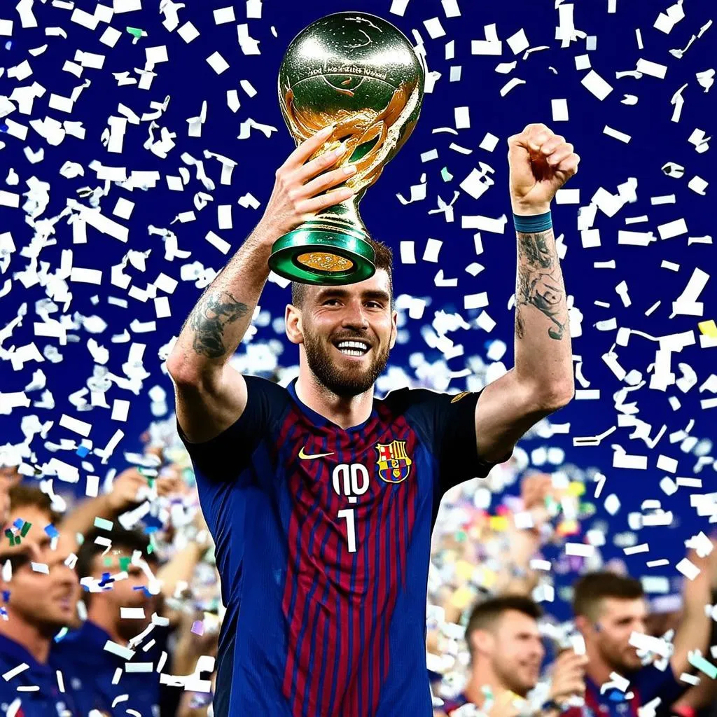 Messi giơ cao cúp vàng World Cup