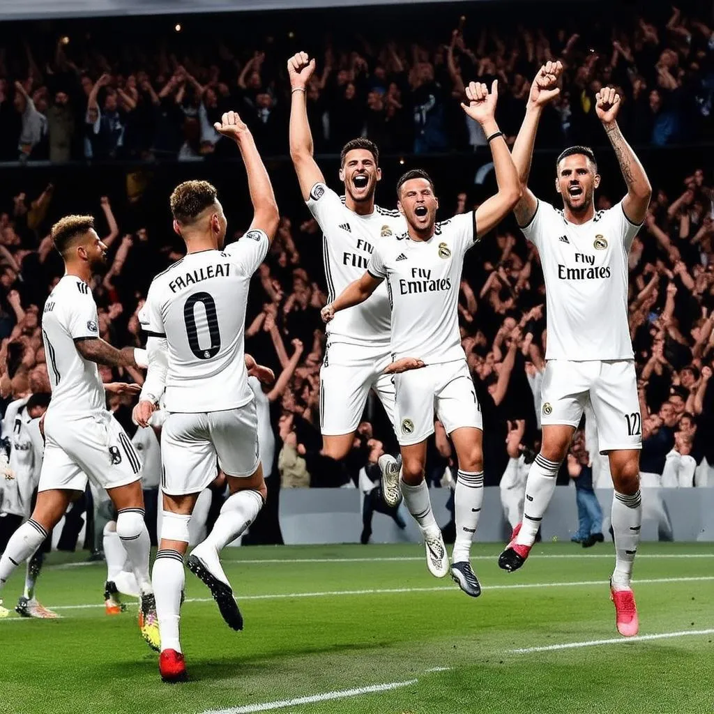 Cầu thủ Real Madrid ăn mừng chiến thắng