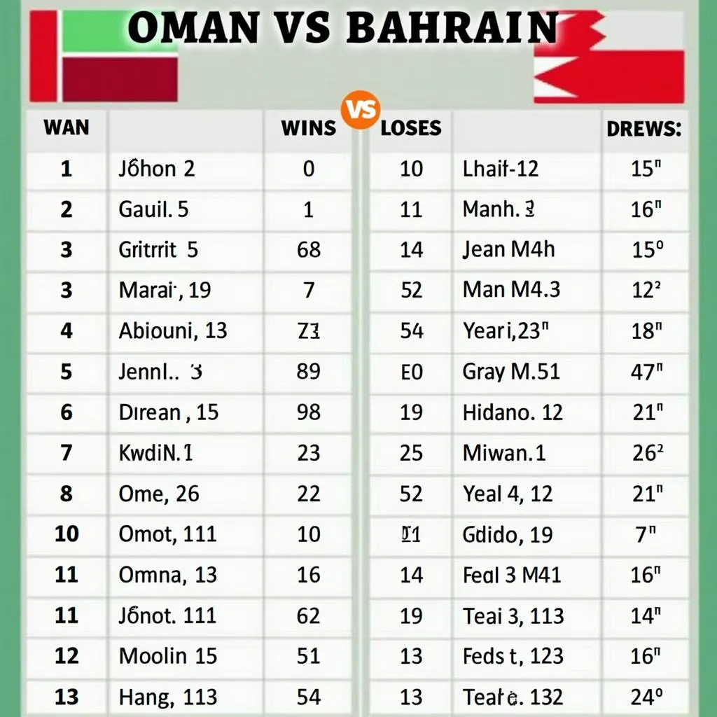 Oman vs Bahrain: Head-to-head statistics