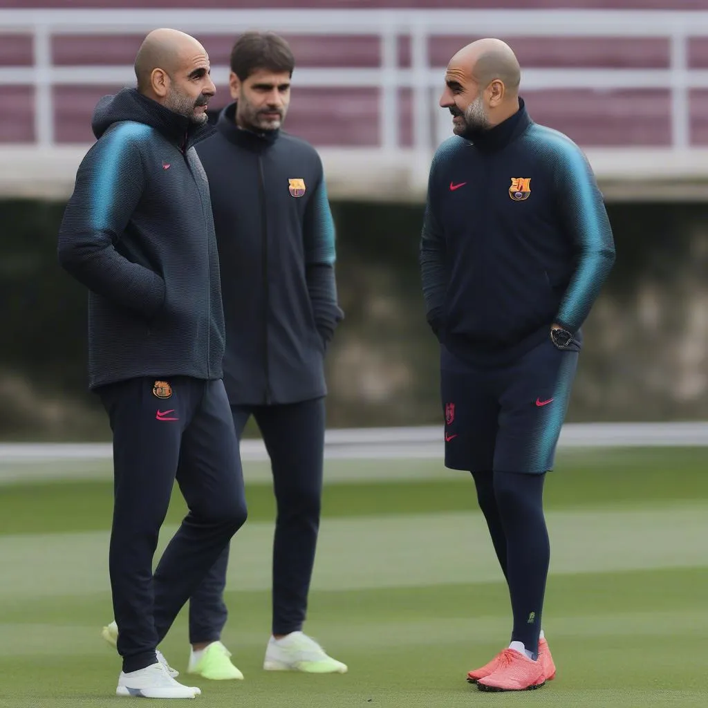 Hình ảnh Pep và Tito bên nhau trong buổi tập của Barcelona