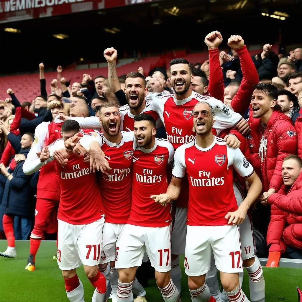 Cầu thủ Arsenal ăn mừng chiến thắng