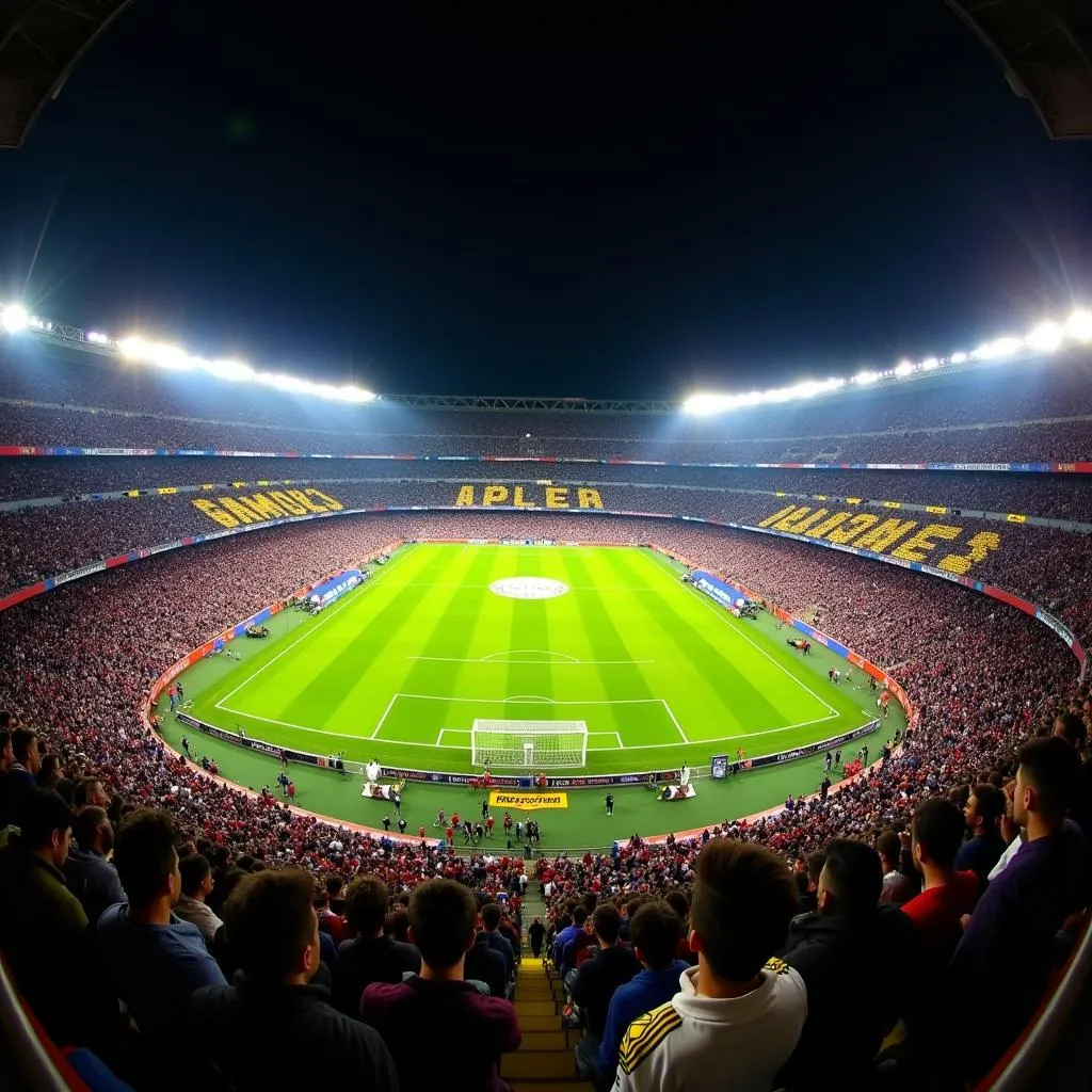 Sân vận động Camp Nou rực rỡ ánh đèn