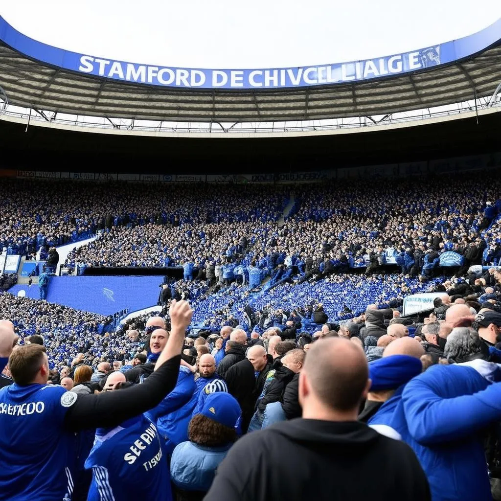 sân stamford bridge ngập tràn sắc xanh