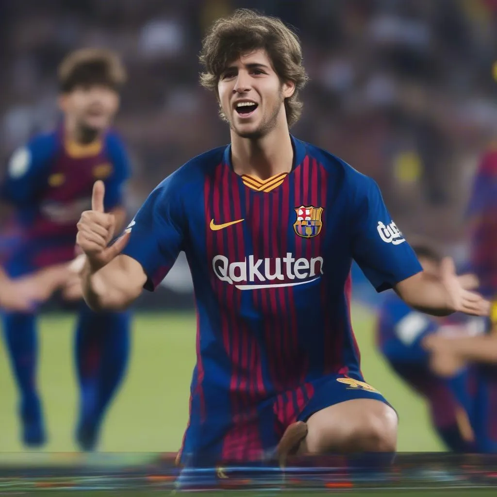 Sergi Roberto celebrates his debut for Barcelona