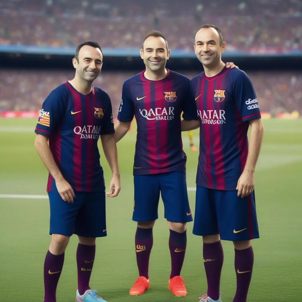 xavi và iniesta trong bộ kit barcelona 2014-15