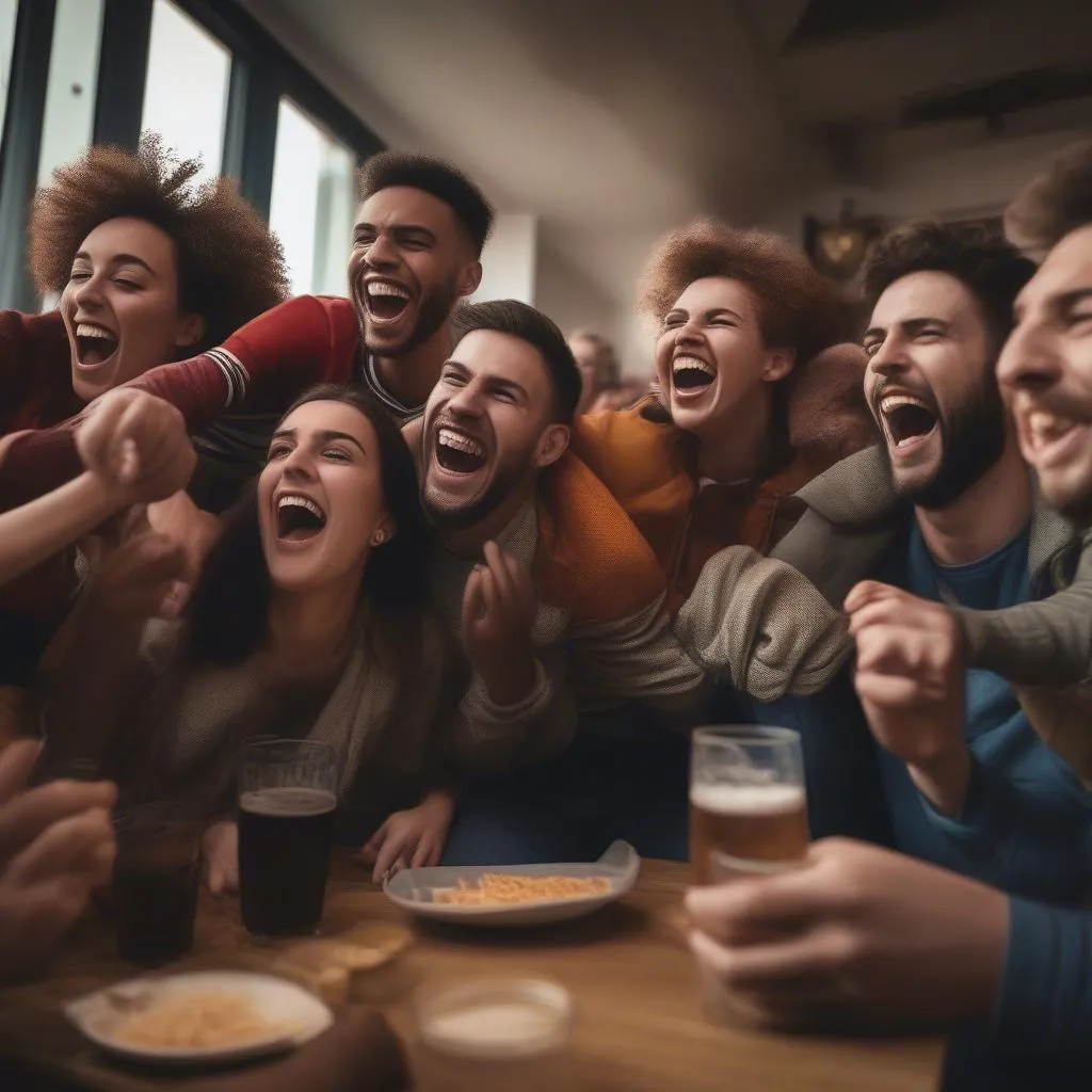 A group of friends watching a Premier League match together