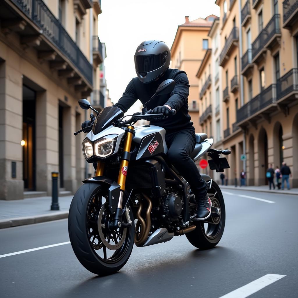 Siêu moto Aprilia RS660 lướt qua những con phố Barcelona